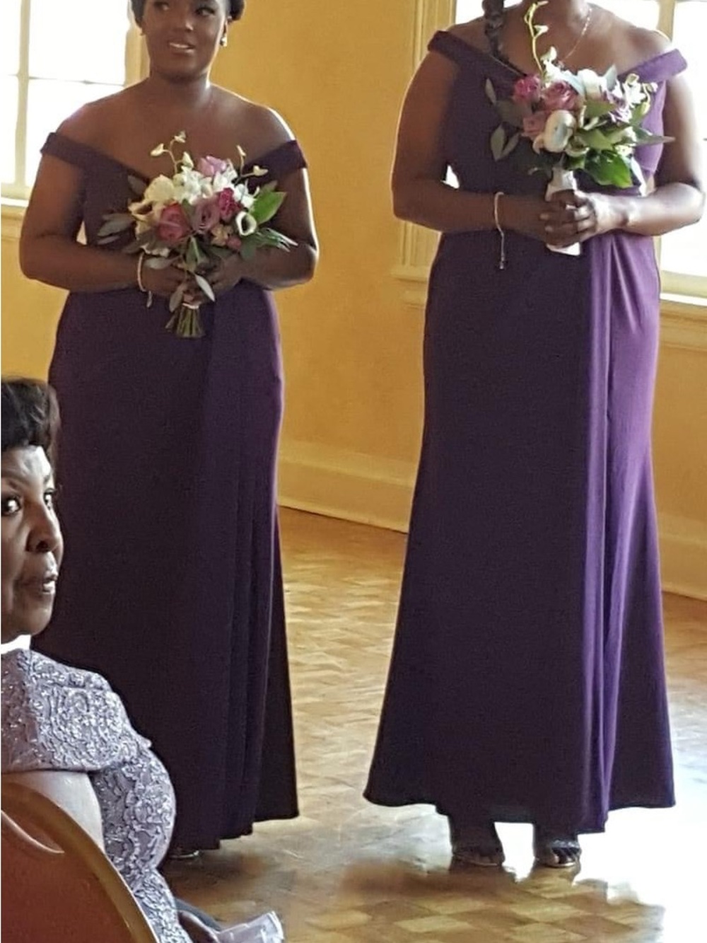 David's Bridal Off The Shoulder Purple Gown - Picture 8 of 8
